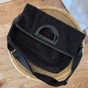 BEIS Shearling Black Messenger Bag
